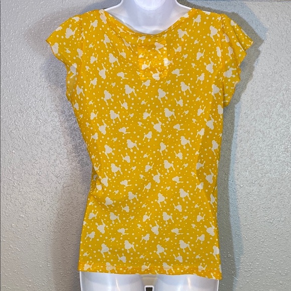 Zara Sheer Yellow & White paint Splatter Flutter Sleeve Top - Picture 3 of 5